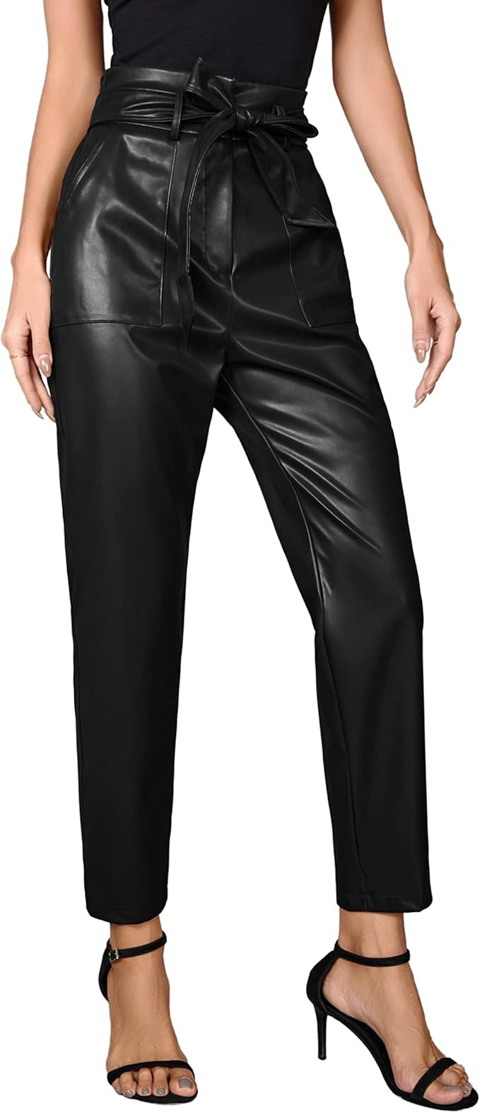 GRACE KARIN Women's Cropped Paper Bag Waist Pants with Pockets | Amazon (US)