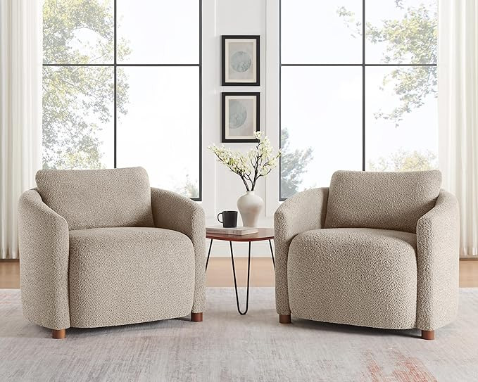 Boucle Accent Barrel Chair Set of 2, Cloud Reading Chair for Living Room & Bedroom, Furry Sherpa ... | Amazon (US)