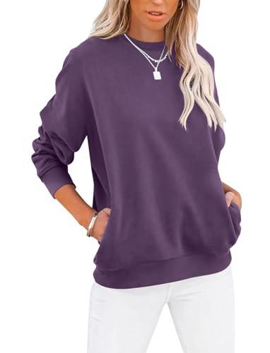 TICTICMIMI Women's Casual Long Sleeve Color Block/Solid Tops Crewneck Sweatshirts Cute Loose Fit ... | Amazon (US)