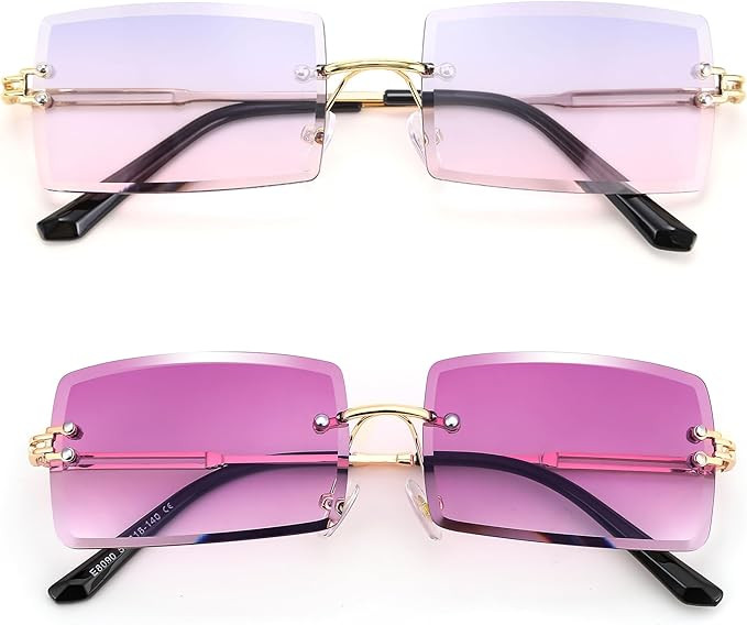 FEISEDY Vintage Rimless Sunglasses Rectangle Frameless Candy Color Glasses Women Men B2642 | Amazon (US)