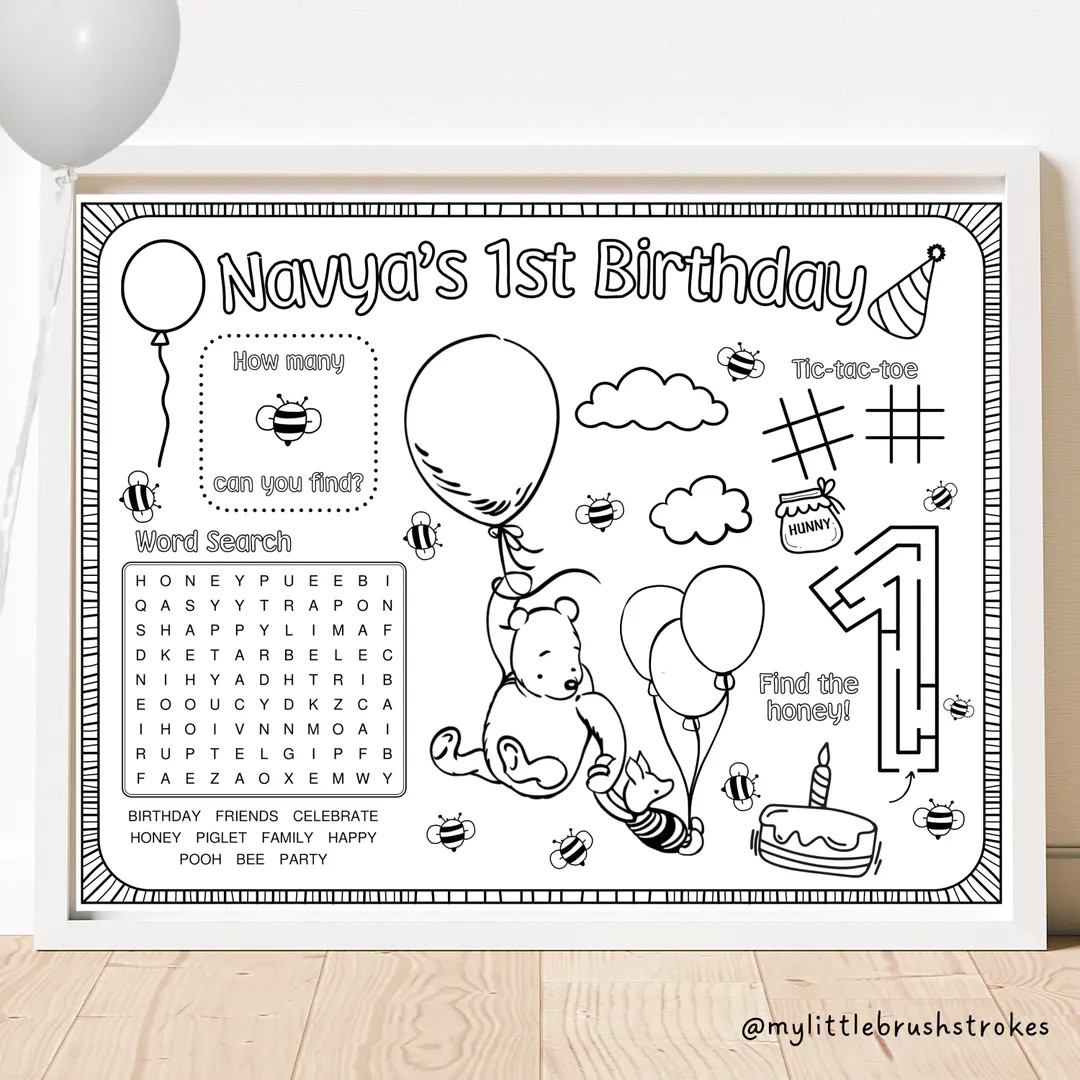 Customizable Winnie the Pooh Birthday Placemat: Party Activity Sheet (digital Download) - Etsy | Etsy (US)