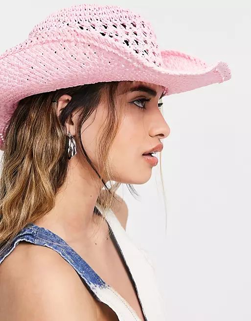 My Accessories London adjustable straw cowboy hat in pink | ASOS (Global)