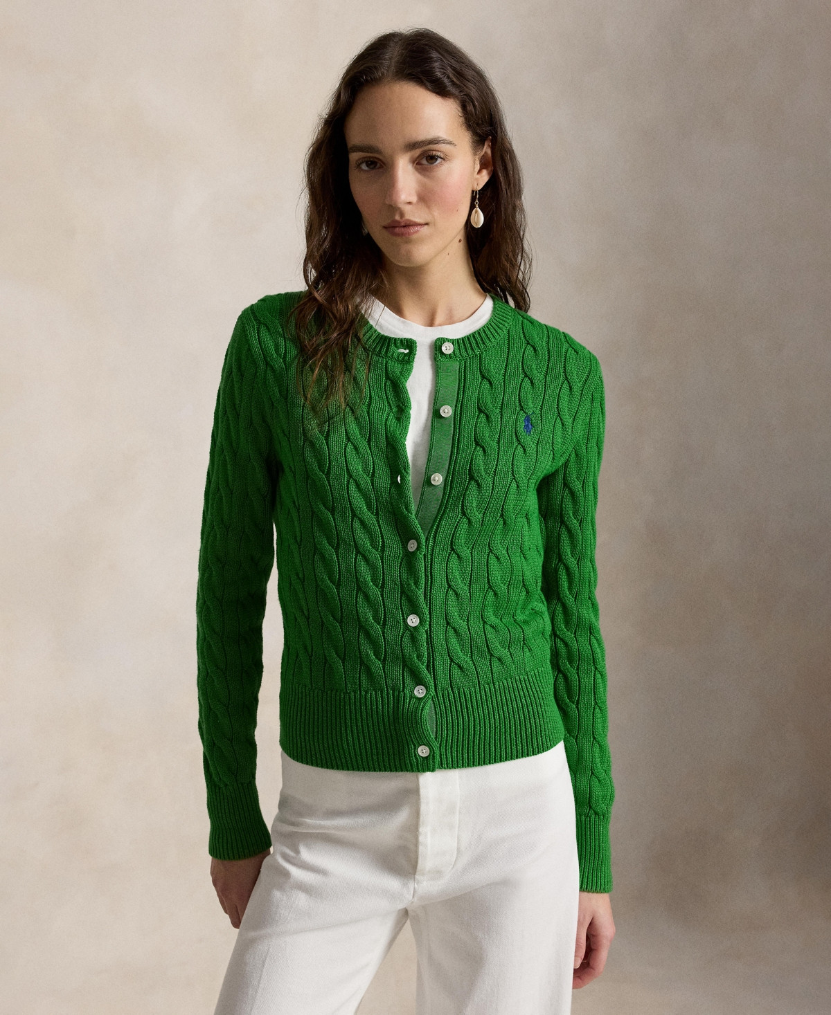 Polo Ralph Lauren Women's Cable-Knit Cotton Crewneck Cardigan Sweater - Fiji Green | Macy's