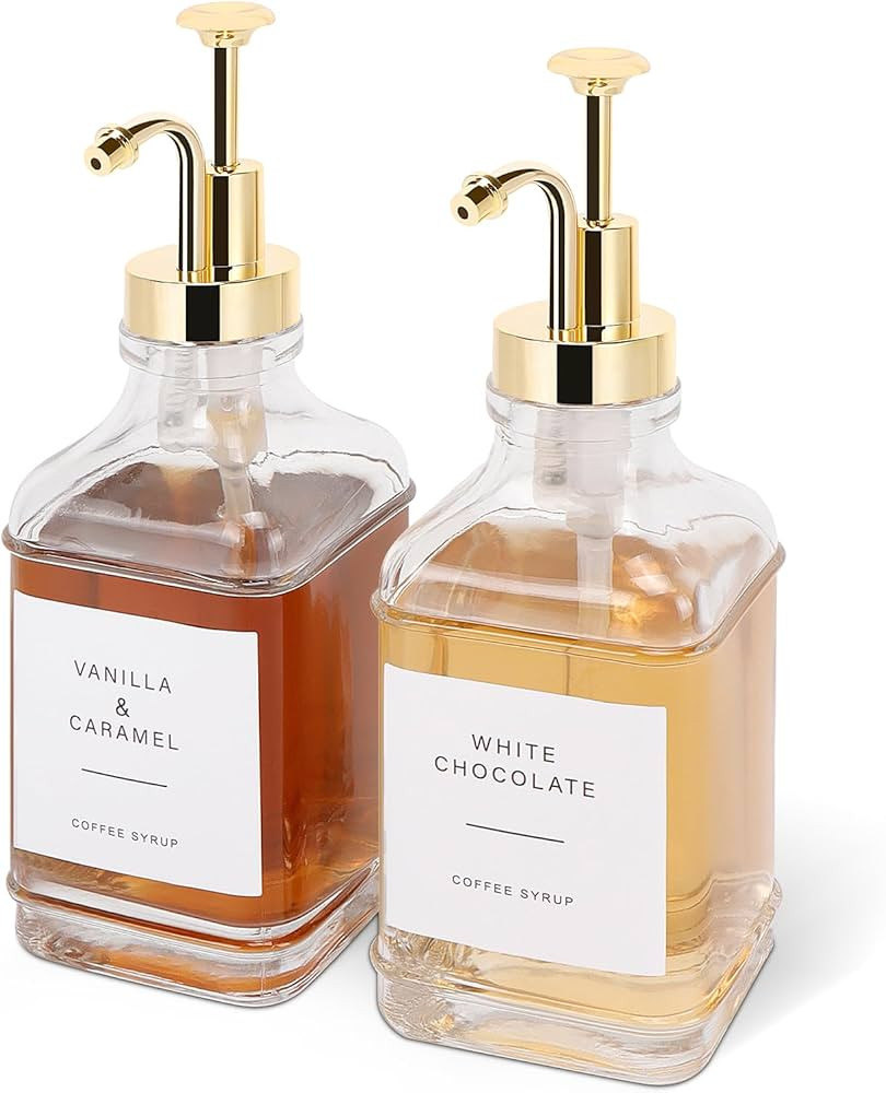 Coffee Syrup Dispenser for Coffee Bar, Clear Glass Syrup Bottles with Pump, Refillable Maple Syru... | Amazon (US)