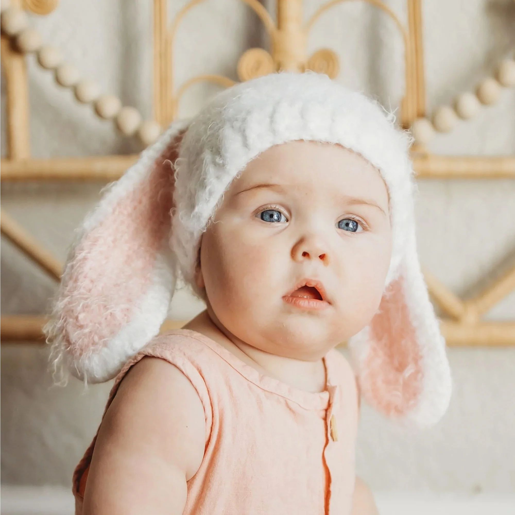 Lop Ear Bunny Hat, White/Pink | SpearmintLOVE