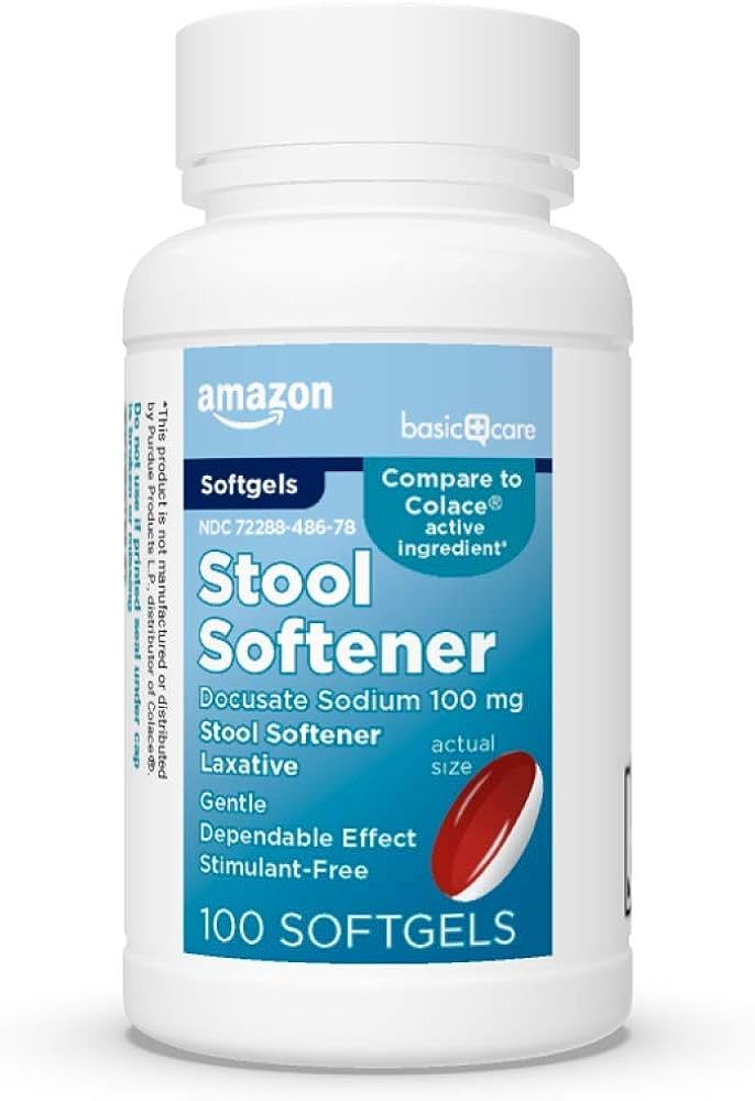 Amazon Basic Care Stool Softener Laxative, Docusate Sodium 100 mg, Softgels, For Constipation Rel... | Amazon (US)