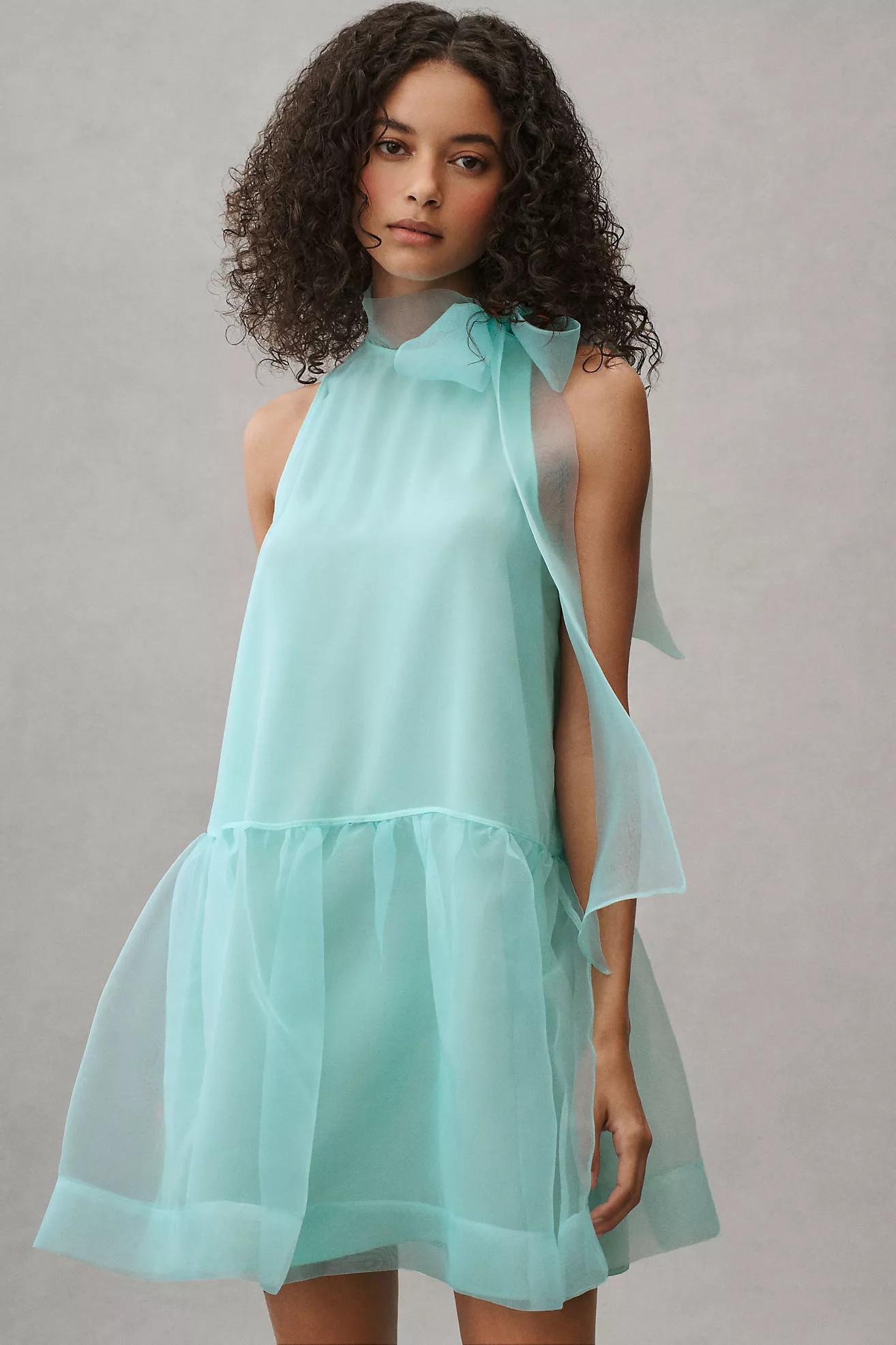 BHLDN Sophia High-Neck Bow-Tie Organza Mini Dress | Anthropologie (US)