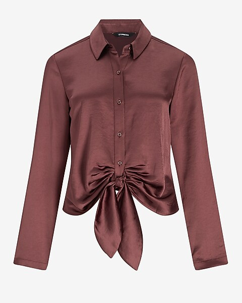 Satin Tie Front Portofino Shirt | Express