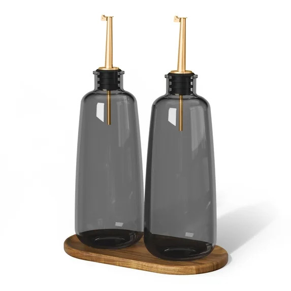 Beautiful 2-Piece Glass Oil and Vinegar Dispenser Set with Acacia Wood Tray by Drew Barrymore | Walmart (US)