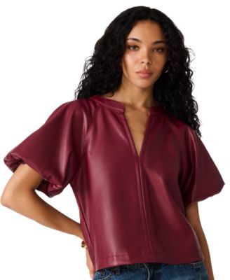 Steve Madden Women's Cecila Henley Short-Sleeve Top - Bone | Macy's