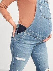 Maternity Side-Panel O.G. Straight Ripped Jean Overalls | Old Navy (US)