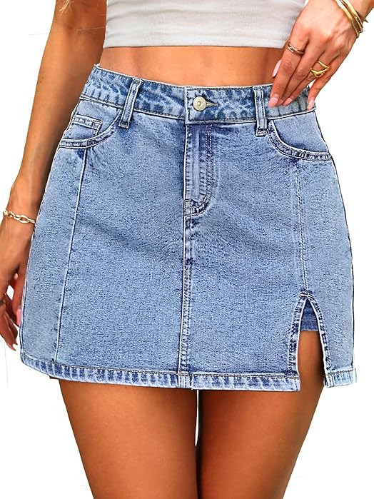 ELLEVEN Skorts Skirts for Women High Waisted Stretchy Side Slit Jean Mini Skirt with Shorts Under... | Amazon (US)