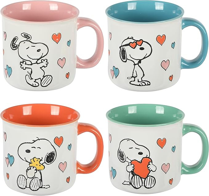 Peanuts Snoopy Mothers Love 4 Pack Large 21 OZ Camper Stoneware Mugs | Amazon (US)