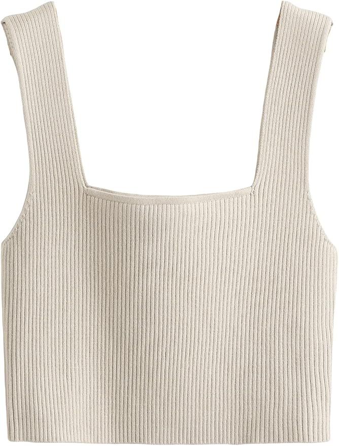 Cozyease Women's Plus Size Ribbed Knit Square Neck Sleeveless Crop Top Solid Tank Top | Amazon (US)