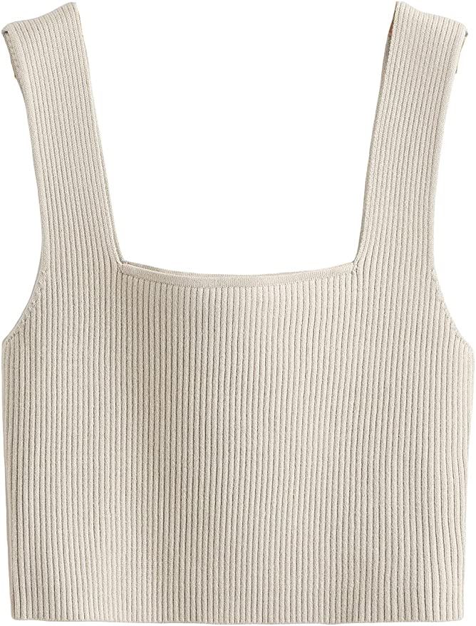 Cozyease Women's Plus Size Ribbed Knit Square Neck Sleeveless Crop Top Solid Tank Top | Amazon (US)