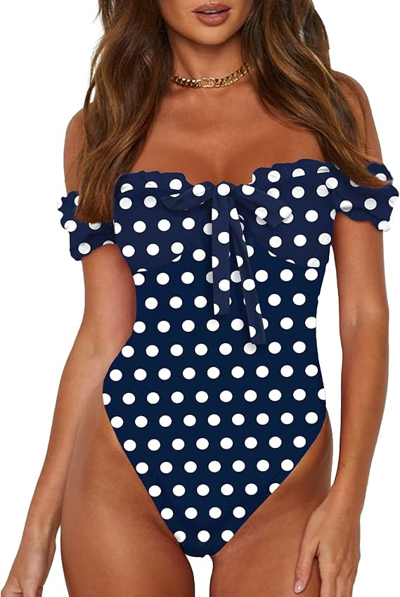 Zeagoo Women's Off Shoulder Short Puff Sleeve Ruffle Trim Tops Bodysuits Jumpsuits Sexy Leotard S... | Amazon (US)