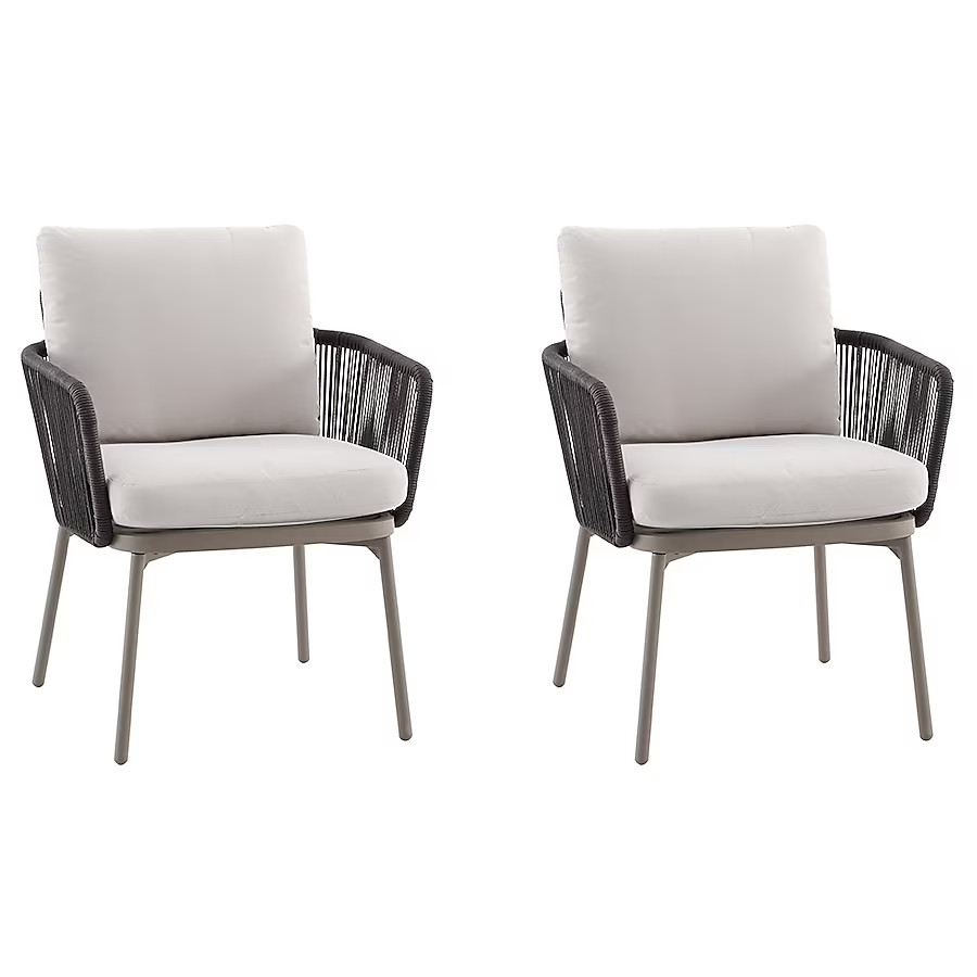 Origin 21 Lincoln Point Set of 2 Woven Tan Metal Frame Stationary Dining Chair with Cream Cushion... | Lowe's
