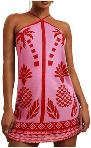 MakeMeChic Women's Halter Dresses Summer Beach Backless Tropical Vacation Caribbean Outfits Boho ... | Amazon (US)