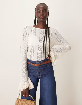 ASOS DESIGN lace long sleeve top in cream | ASOS (Global)