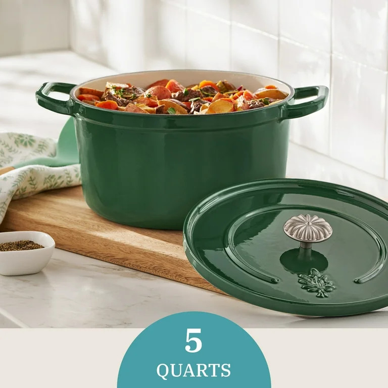 The Pioneer Woman 5-Quart Enamel Cast Iron Dutch Oven with Lid, Green - Walmart.com | Walmart (US)