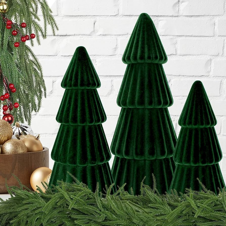 Christmas Velvet Tree Decoration Cone Christmas Tabletop Trees Home Rustic Minimalist Centerpiece... | Amazon (US)