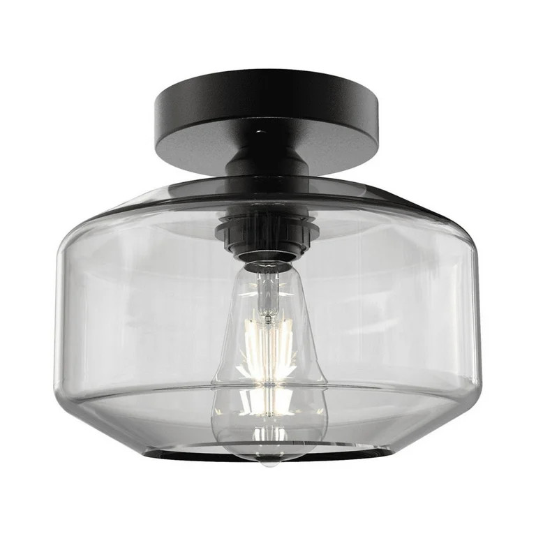 Better Homes & Gardens 12" Architectural Semi Flush Ceiling Light, Black Finish Clear Glass Shade | Walmart (US)