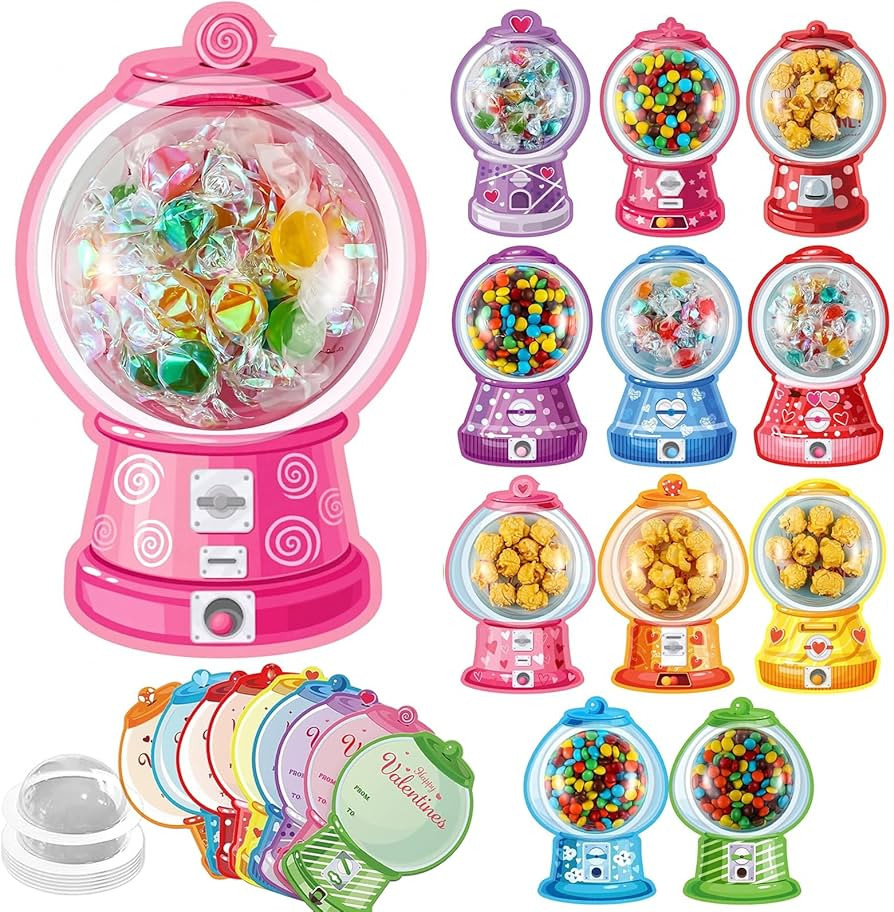 Valentine's Candy Cards Gift Set with Plastic Domes - DIY Craft Treat Holder, Bubble Gum Machine ... | Amazon (US)