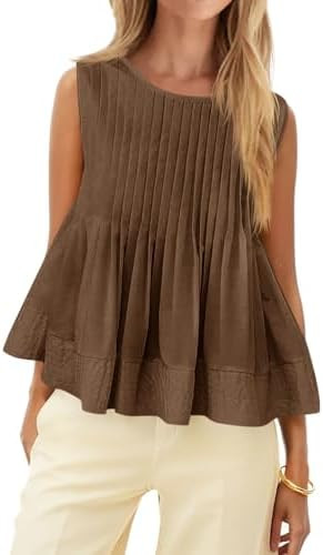Cicy Bell Womens Summer Peplum Tops Casual Babydoll Sleeveless Cotton Tank Tops Flowy Pleated Shi... | Amazon (US)