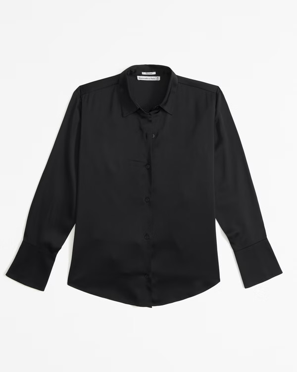Women's Oversized Long-Sleeve Satin Button-Up Shirt | Women's Clearance | Abercrombie.com | Abercrombie & Fitch (US)