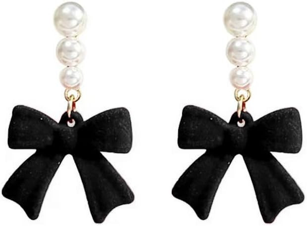 Bow Earrings for Women Red Ball Bow Earrings Pearl Bow Drop Earrings Anniversary Chrsitmas Valent... | Amazon (US)