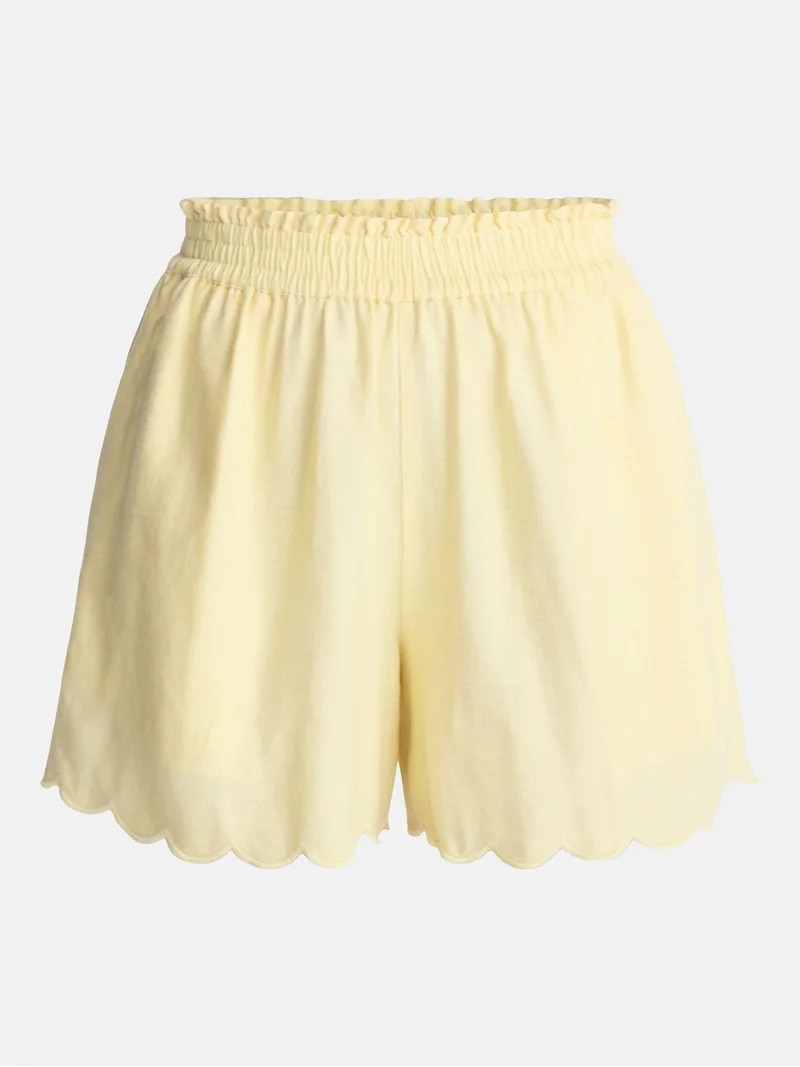 Time and Tru Women's Linen Blend Shorts with Scalloped Hem, Sizes XS-XXXL | Walmart (US)