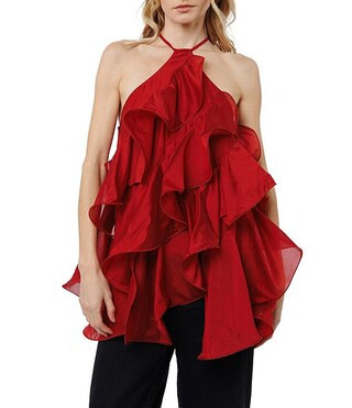 Echo Halter Neck Sleeveless Voile Ruffle Top | Dillard's
