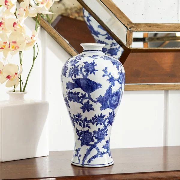 Traverso Hourglass Blue / White Ceramic Indoor / Outdoor Table Vase | Wayfair North America