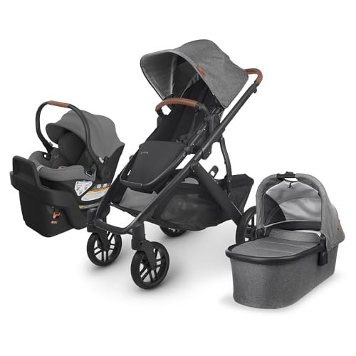 UPPAbaby Travel System, Includes Vista V2 Stroller + Aria Lightweight Car Seat Combo/Bassinet,Toddler Seat, Rain Shield, Storage Bag, Car Seat, Base + Infant Insert Included/Greyson (Charcoal Mélange) | Amazon (US)