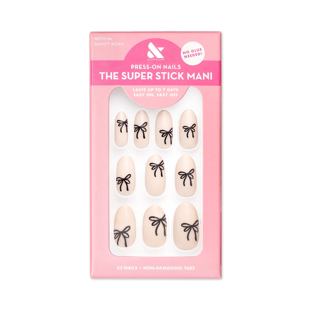 Olive & June Super Stick Mani Oval Medium Press-On Tabs, Dainty Bows, 32 Pieces | Walmart (US)