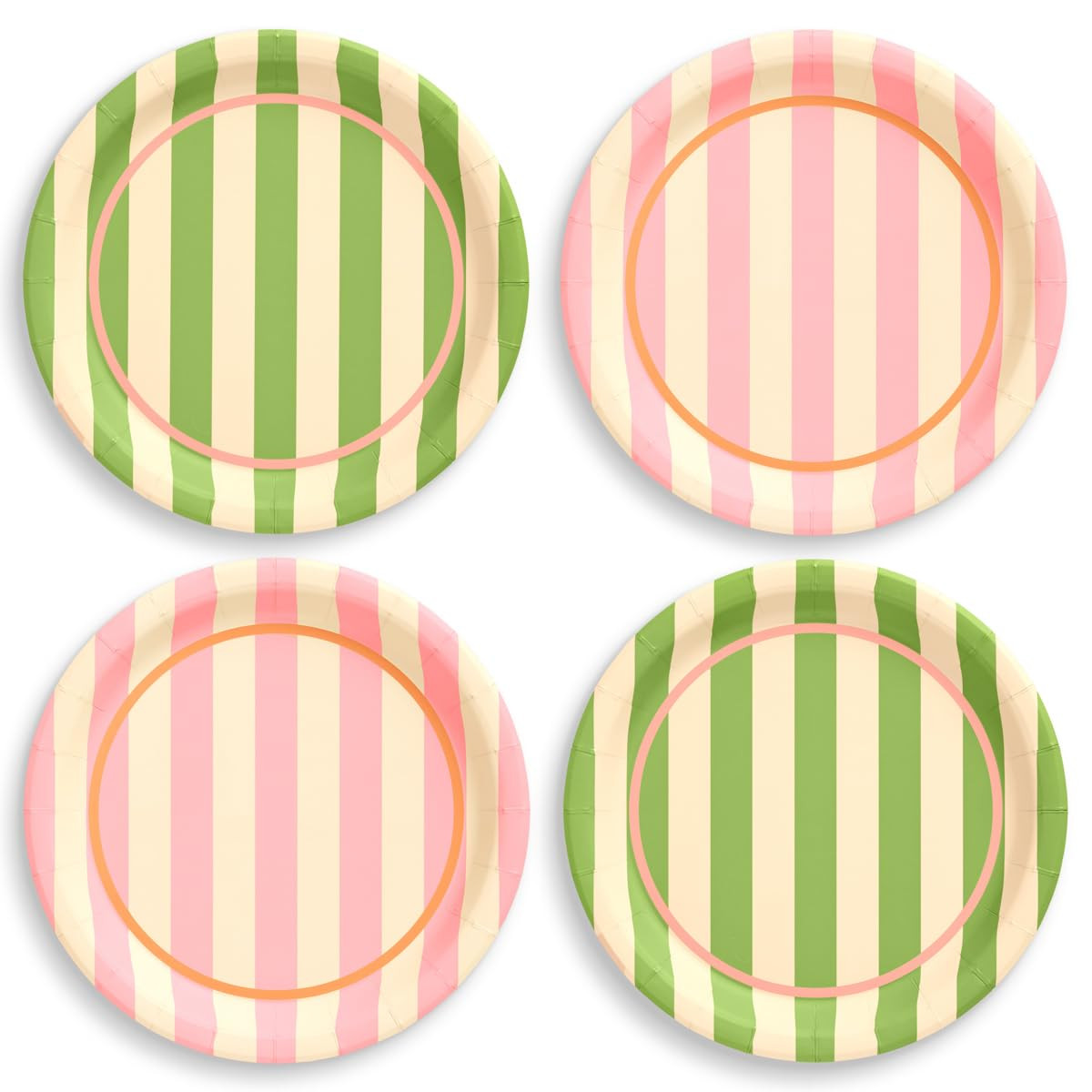 xo, Fetti Pink and Green Striped Cabana Plates - 24 Paper Plates, 9" | Birthday, Retro Theme, Pre... | Amazon (US)