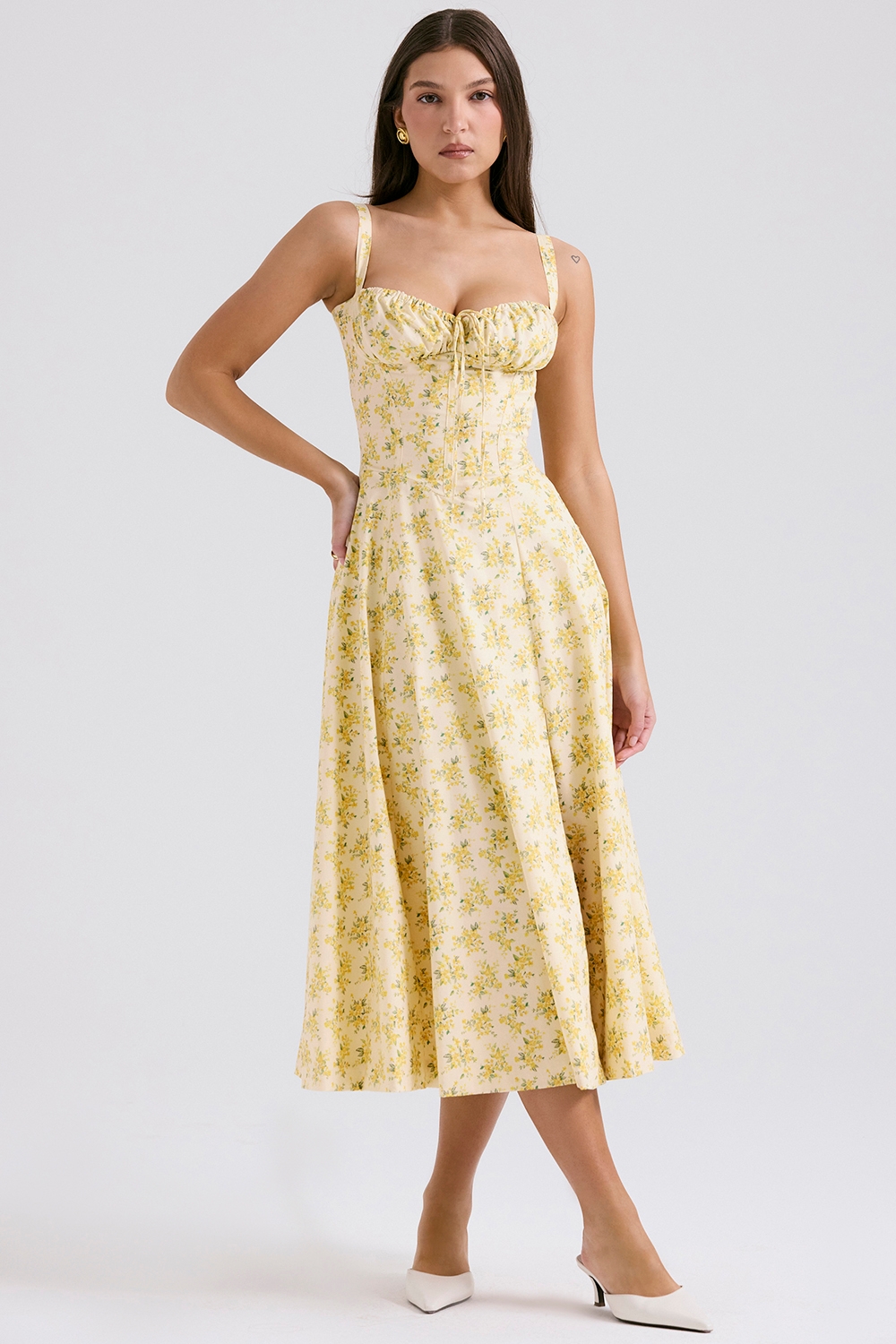 buttercup vintage floral print cotton bustier sundress | House of CB