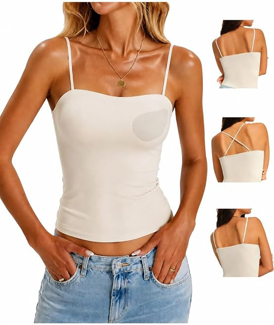Womens Built in Bra Tank Tops Seamless Spaghetti Strap Going Out Camisole | Amazon (US)