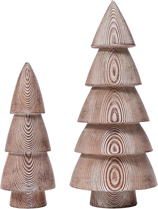 DN DECONATION Cone Christmas Tree Figurines, 2-Pack Rustic Tabletop Xmas Trees, Wood-Like Resin N... | Amazon (US)