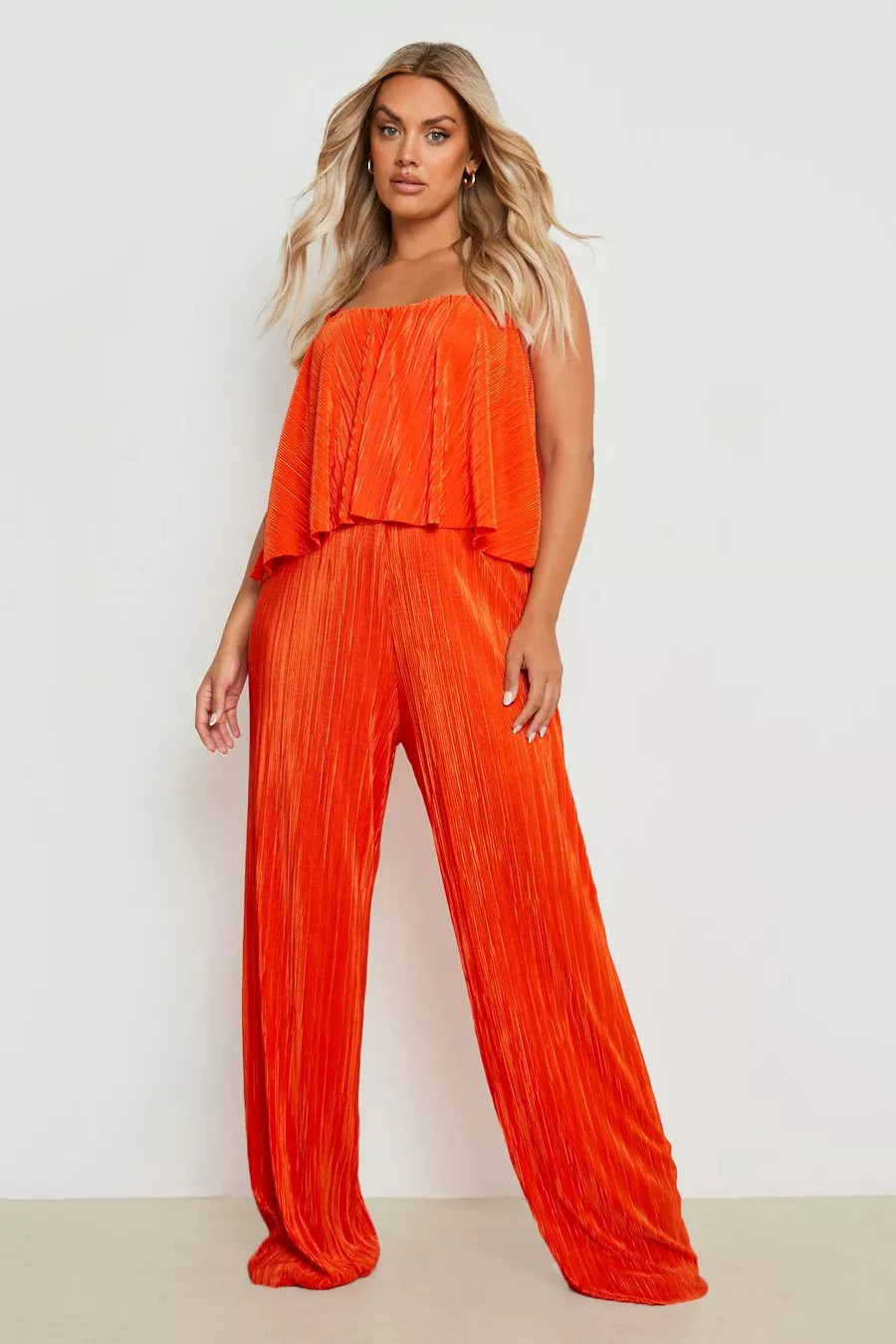 Plus Plisse Strappy Wide Leg Jumpsuit | Boohoo.com (US & CA)