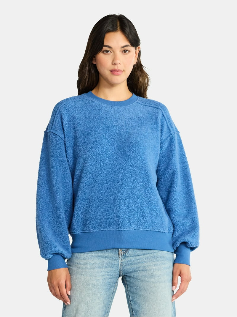 Time and Tru Women's Reverse Fleece Pullover Sweatshirt, XS-XXXL | Walmart (US)