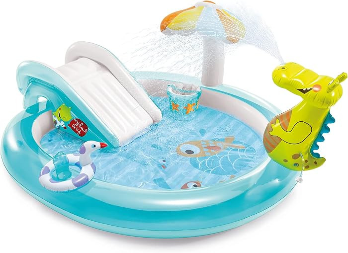 Intex Gator 6.6' x 5.6' x 4" Outdoor Inflatable Kiddie Pool Water Play Swim Center | Amazon (US)