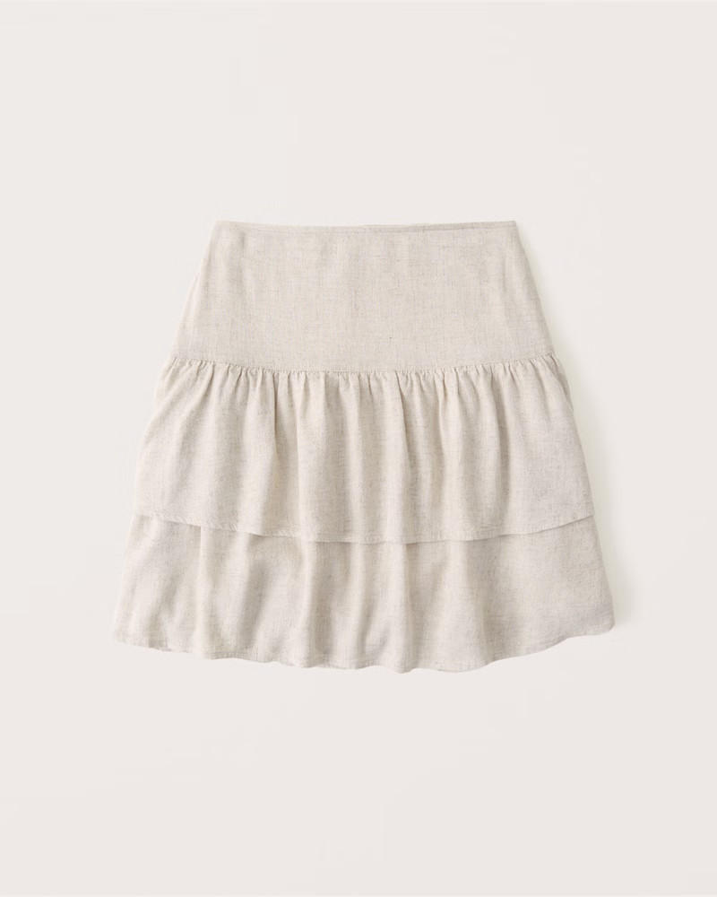 Tiered Linen-Blend Mini Skirt | Abercrombie & Fitch (US)