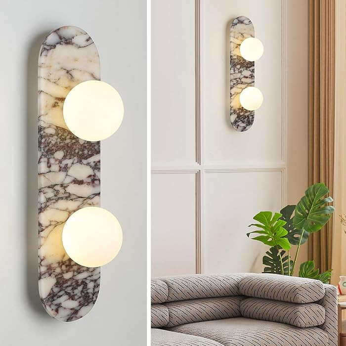 Natural Marble Wall Lights, Wabi Sabi Alabaster Texture Wall Sconce, 2-Light Japanese Style Hallw... | Amazon (US)