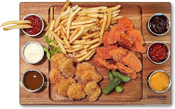 SAUCE•CUTERIE | Double Sided Charcuterie & Sauce Serving Board, (15.1 x 10.5") Acacia Wood Boar... | Amazon (US)