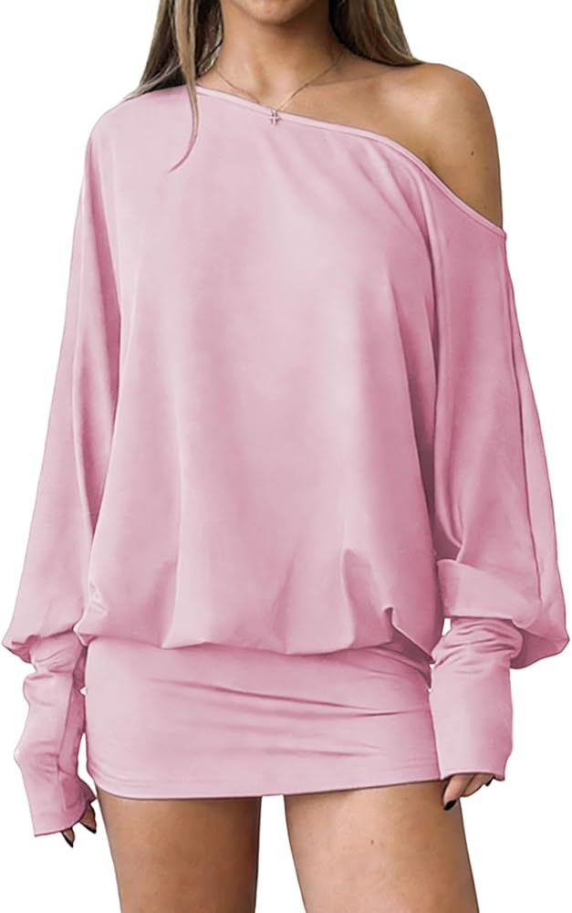 SOLY HUX Women's Long Sleeve Off The Shoulder Dress Y2k Mini Dress Streetwear Music Festival Outf... | Amazon (US)