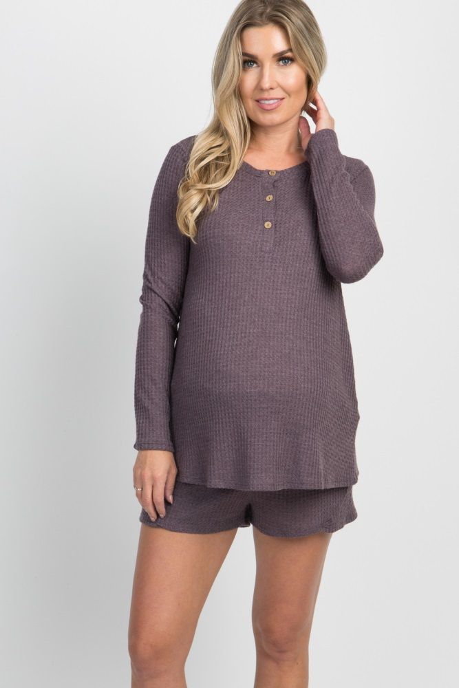 Purple Waffle Knit Button Front Maternity Pajama Set | PinkBlush Maternity