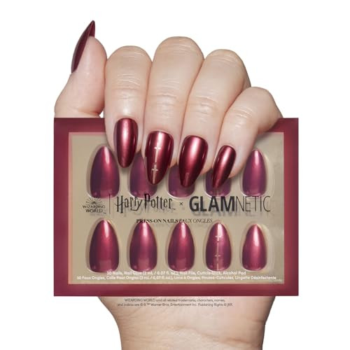 Harry Potter™ x Glamnetic Press On Nails - Gryffindor™ | Scarlet Red Lightning Graphic Short Almond False Nails, Reusable Stick On Fake Nails with Glue | Salon Quality | 15 Sizes - 30 Nail Kit | Amazon (US)