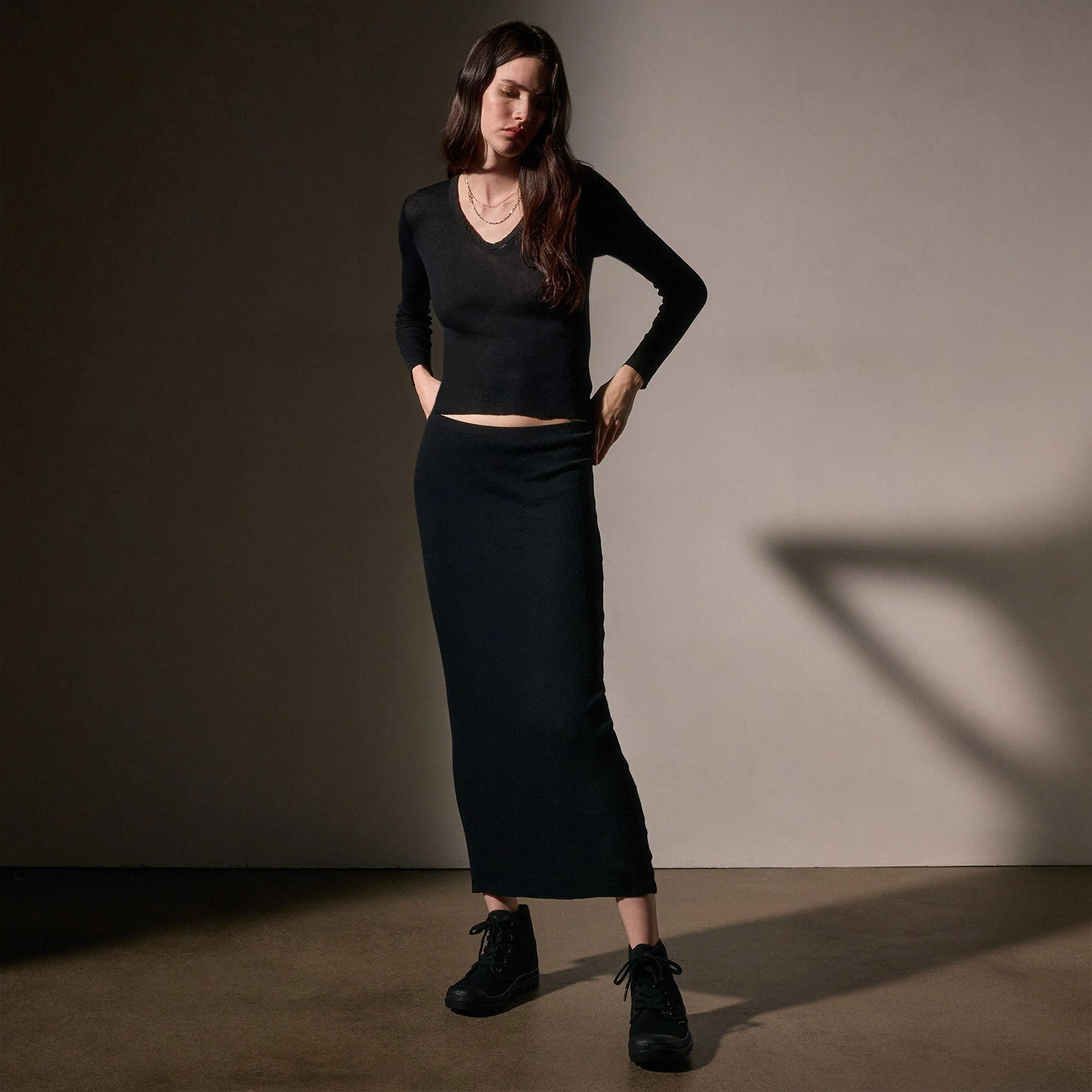 Cotton Cashmere Blend Rib Skirt - Black | James Perse Los Angeles | James Perse (US)
