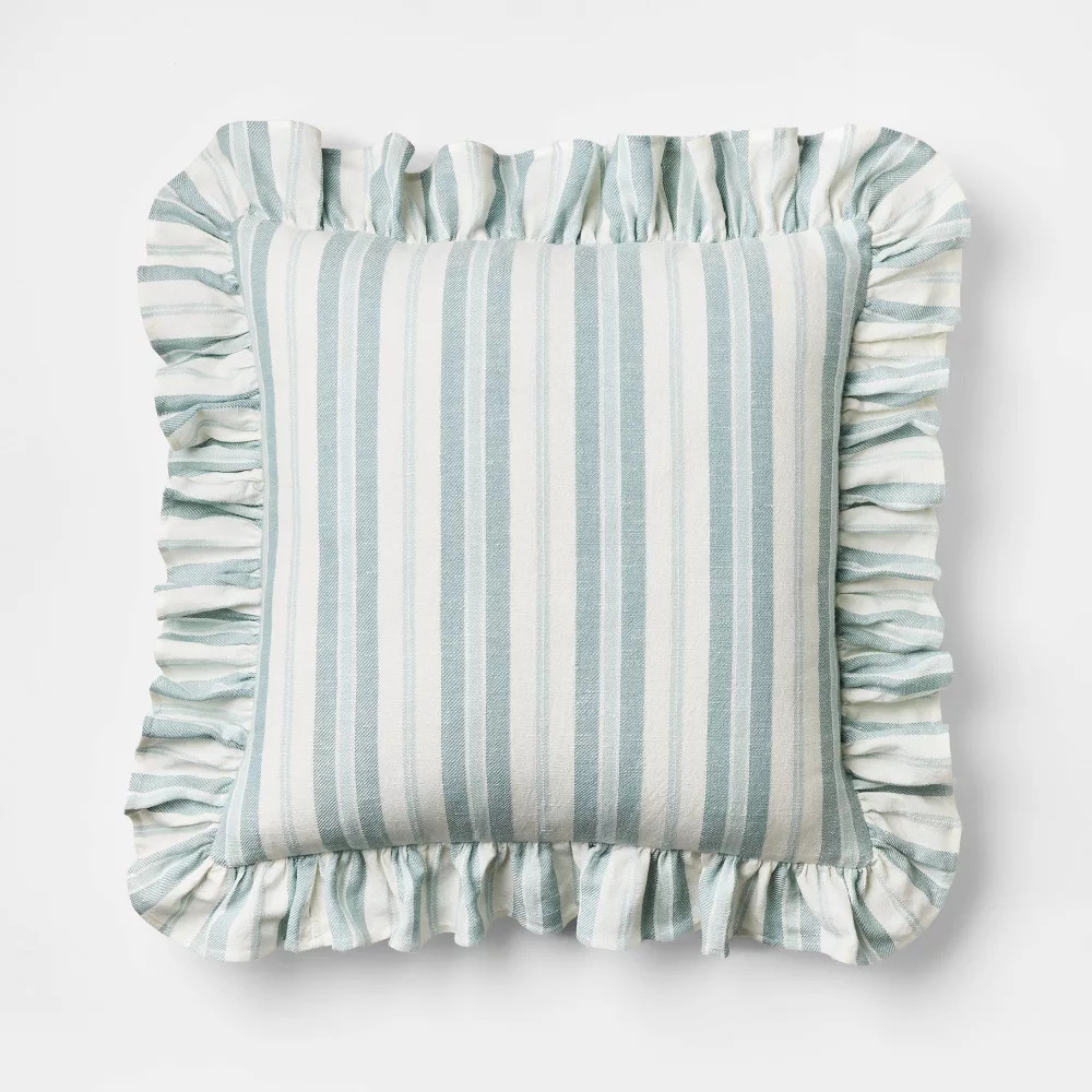 Square Woven Stripe Throw Pillow with Ruffle - Threshold designed with Studio | eBay US